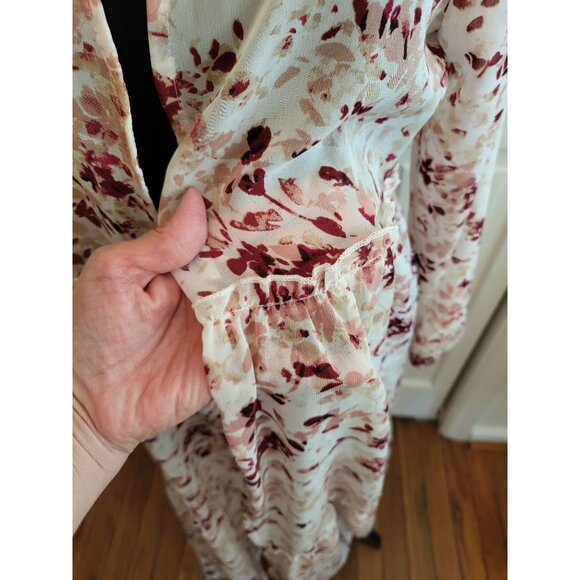 Blush Pink Tiered Sheer Floral Maxi Kimono Coverup sz S Cottagecore Fairy - Picture 4 of 8